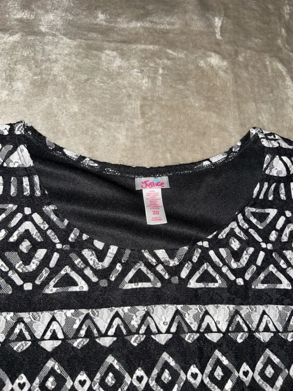 Justice Black & White Lacy Patterned Girls' Dress - Classic Fit size 20